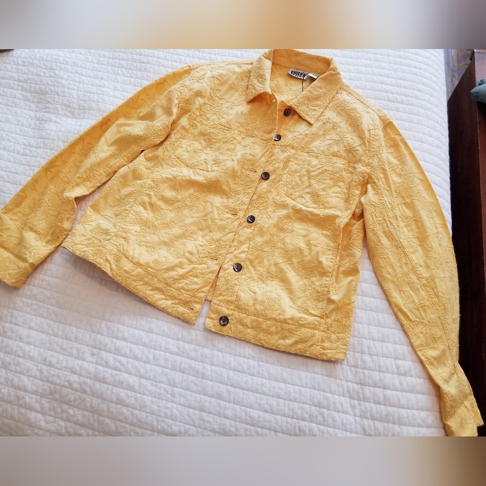 Yellow Chico's, size 1 tone on tone embroidered jacket